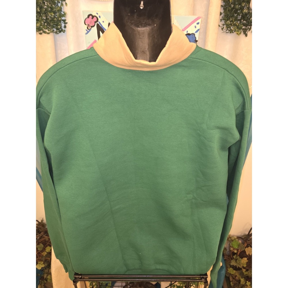 Coca-Cola Embroidered 1/4 Zip Sweatshirt Green Cream Sample Pullover Size L - Picture 3 of 7